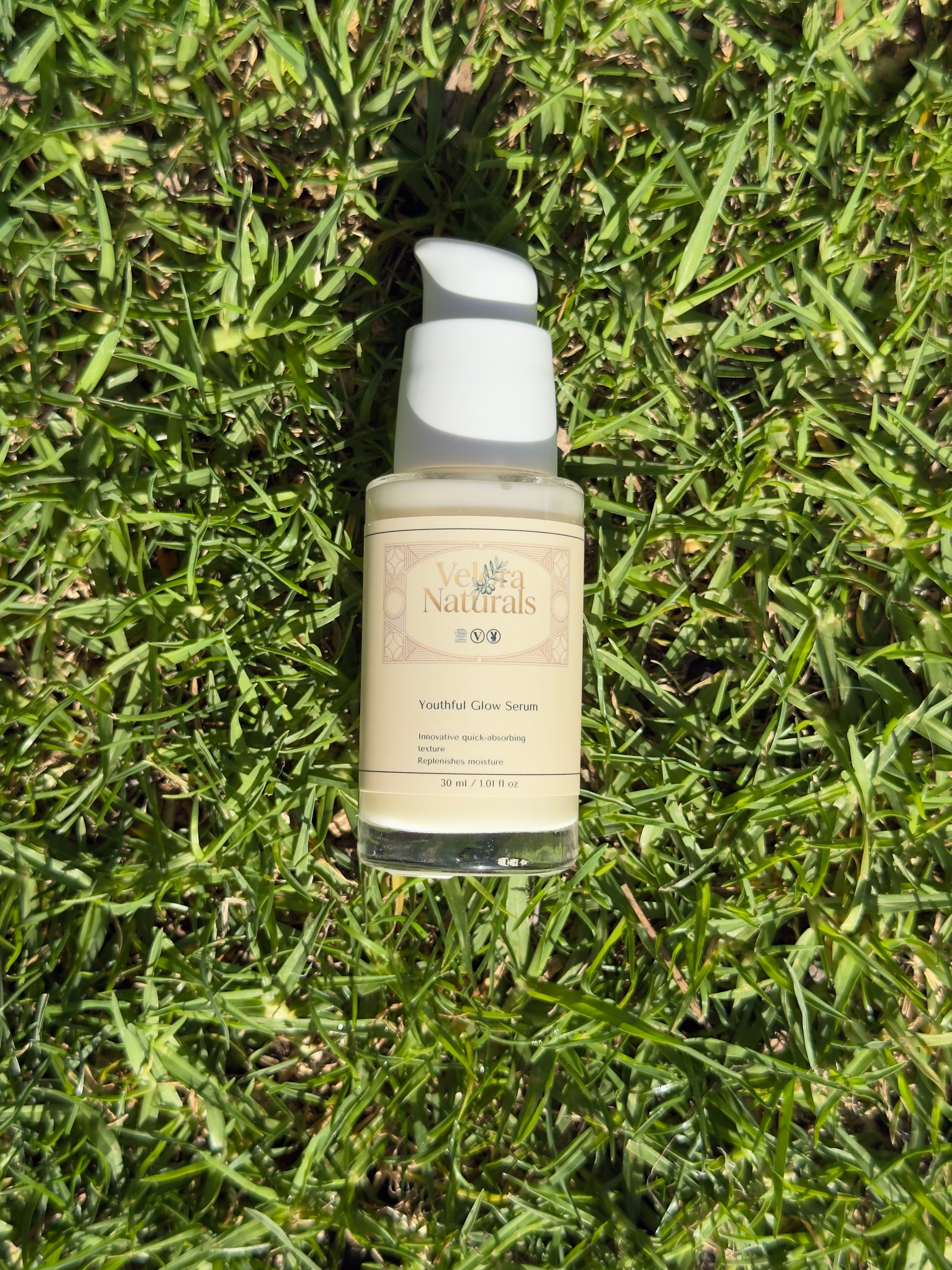 Youthful Glow Serum texture swatch — lightweight hydrating formula by Velora Naturals