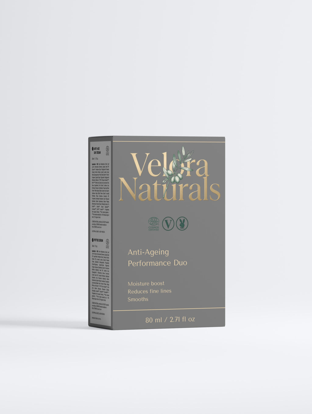 Velora Naturals Anti-Ageing Performance Duo front angle — luxury natural skincare gift set with moisture boost, fine line reduction, and smoothing benefits